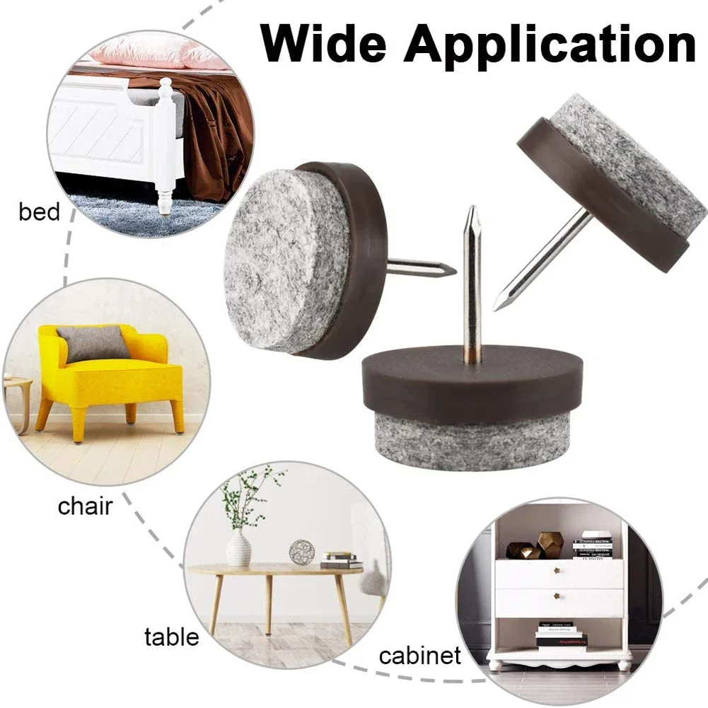 50pcs Slider Glide Pad Reduce Noise Floor Protector Round Nail-on Furniture Felt Pad For Cabinet Sofa Couch Chair Table Leg Feet furniture leg pads furniture gliders