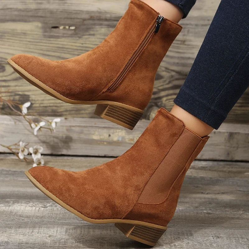 2023 Winter Classic Chelsea Women's Boots Cowherd Round Head Wedge Heel Ankle Boots Simple and Comfortable cowboy boot for Women