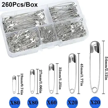 Kit de broches de sûreté argentées avec boîte de rangement pour la couture de vêtements, la fabrication de bijoux et les accessoires d'artisanat DIY