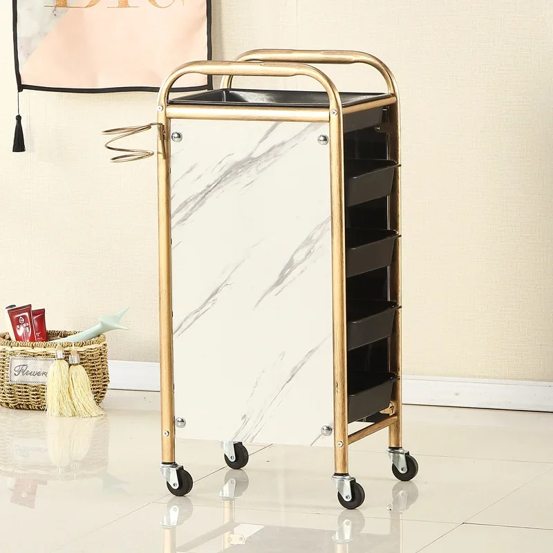 Retro Metal Barber Trolley-Cosmetologist Cart with Mobile Pulley Multi-level Classification Suitable for Beauty Salon