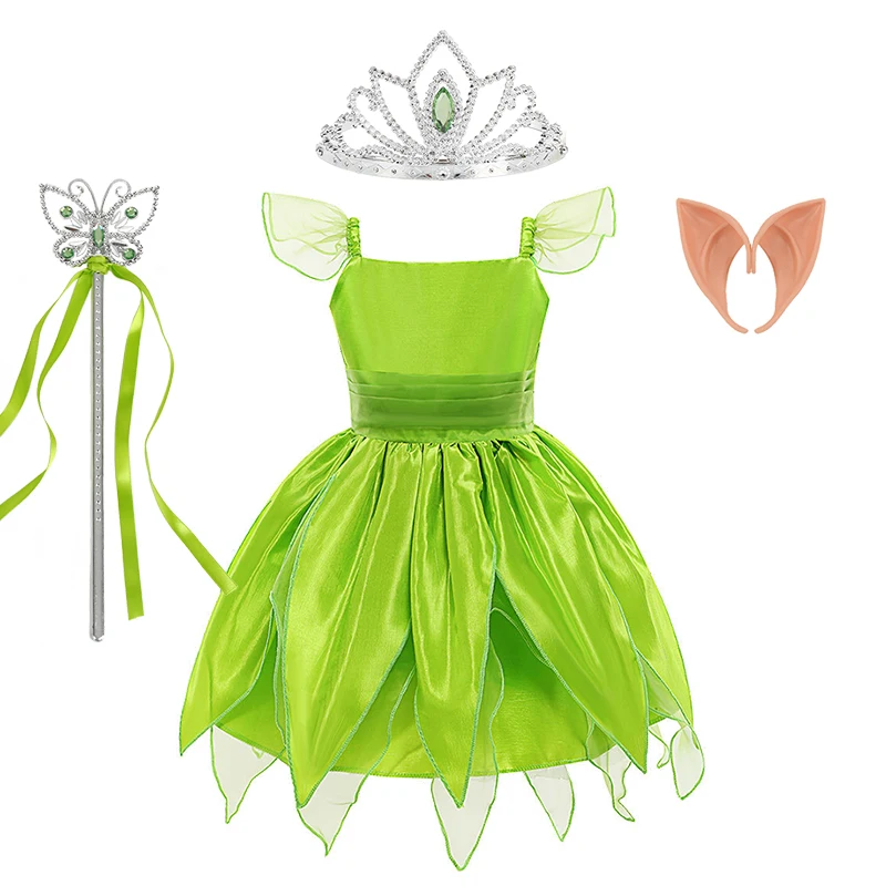 thumbnail image 1 of Disfraz de Campanilla para niña, disfraz de elfo verde para carnaval, fiesta de cumpleaños, Halloween, 1 of 5