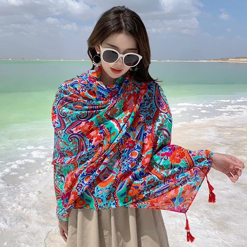 Urlaub Sonnencreme Ethnische Print Schal Für Frauen Lange Wraps Tücher OverSize Brasilianische Badeanzug Bade Abdeckung-ups Handtuch Strand tragen – Detail 36