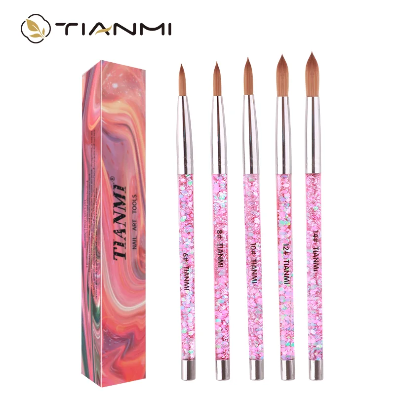 

TIANMI 5pcs Kolinsky Nail Brush Set Acrylic Nail Extension Builder Darwing Carving Nail Pens Home DIY Nail Tools Manicure Brush