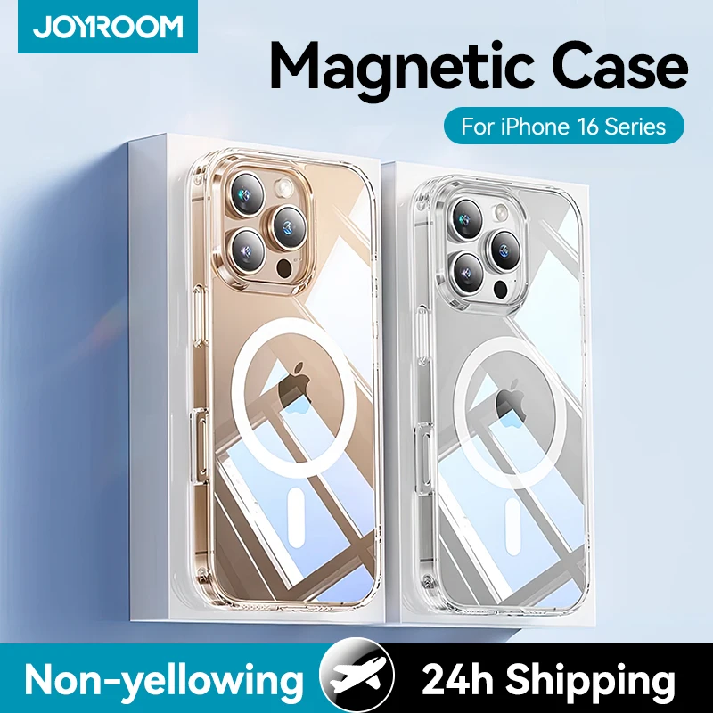 Joyroom Magnetische Hülle für iPhone 16 Pro Max, transparente Hülle für iPhone 15 Pro, kabelloses Ladegerät, Magnetabdeckung, Anti-Gelb