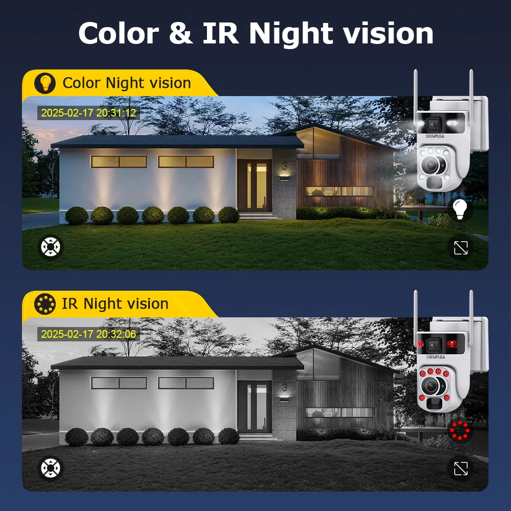 SHIWOJIA 4G Solar Camera 6K 12MP 50X Optical ZOOM Dual Screen Outdoor Security WiFi IP Camera Night Vision PIR Detection AutoTra 6
