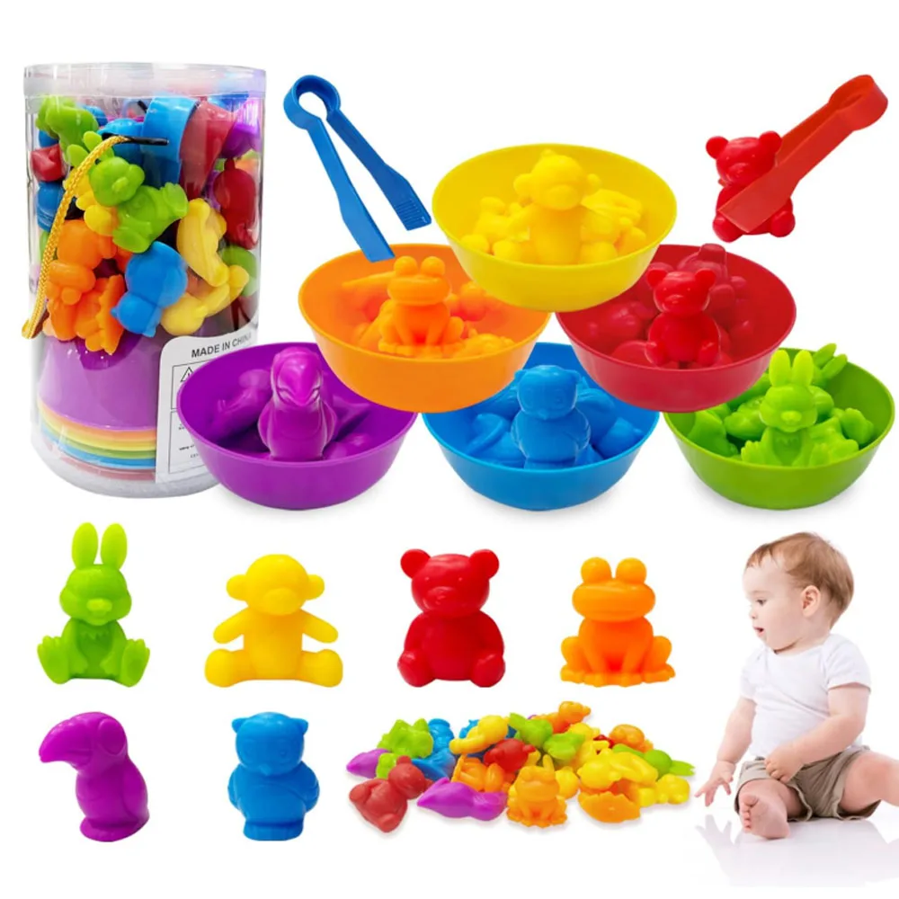 36PCS Animal Toy Set for Toddlers Early Learning Educational with Bowls Tongs