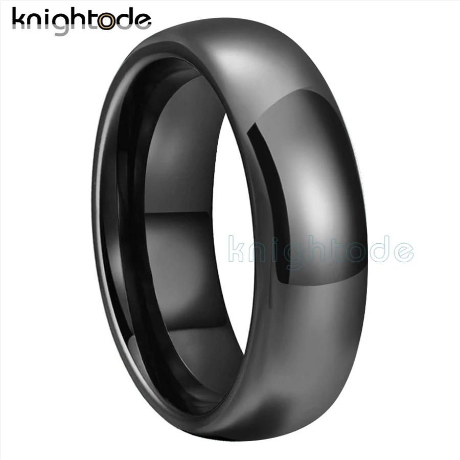 8mm Men Black Tungsten Carbide Engagement Rings 6mm Women Fashion Wedding Band Jewelry Gift Dome Polished Shiny Comfort Fit 4