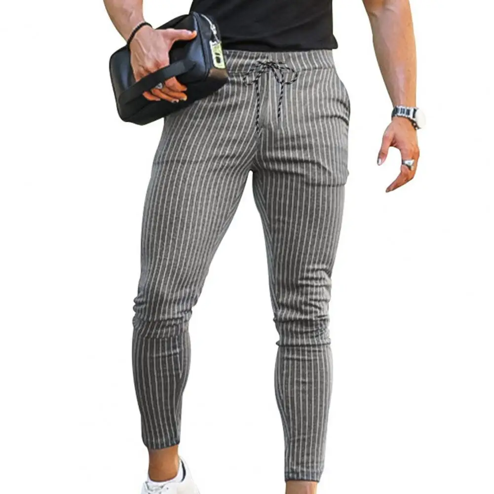 

Men Slim Fit Pants Soft Breathable Men's Striped Print Pencil Pants Stylish Adjustable Waist for Dating Office Wear Stripe Pants