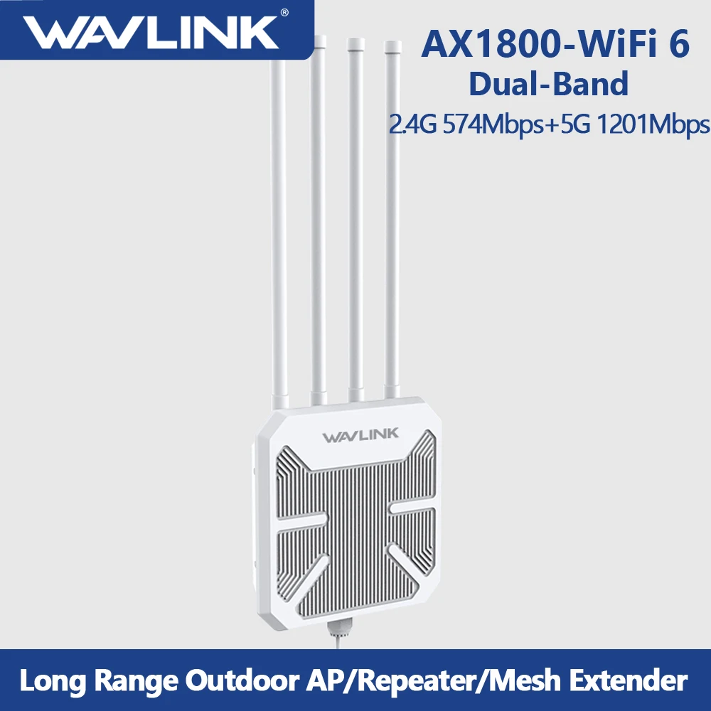 WAVLIN AX1800 Extensor WiFi 6 para exteriores de largo alcance, punto de  acceso inalámbrico WiFi 6 para exteriores con antenas de 4 x 8 dBi