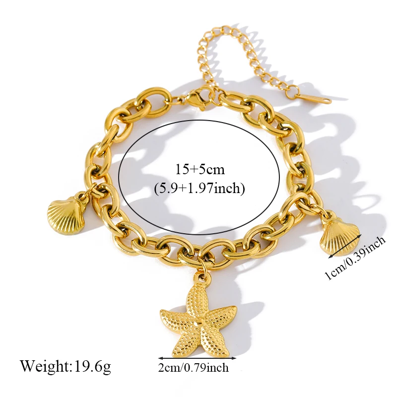 GANPUP 316L Edelstahl Gold Farbe Seestern Muscheln Charms Armband Armreif für Frauen Luxus Ozean Stil Wasserdicht Schmuck – Detail 9