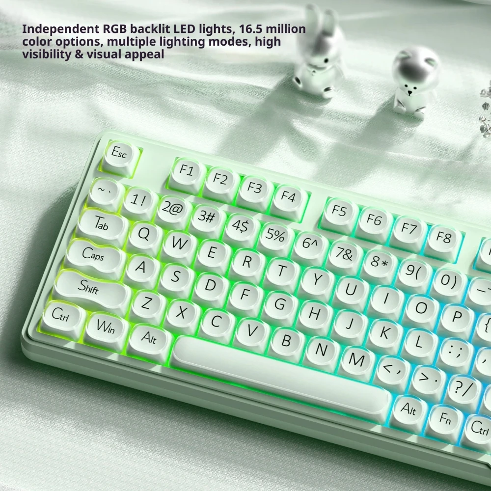 Eweadn V102air 트라이 모드 무선 유선 키보드 및 마우스 세트 무소음 RGB 백라이트 5000Mah 다기능 손잡이 그린 게이밍 오피스