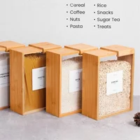 Bamboo Wooden Grain Storage Box Airtight Square Kitchen Pantry Organizer Transparent Food Container for Rice Cereal Dry Goods 2