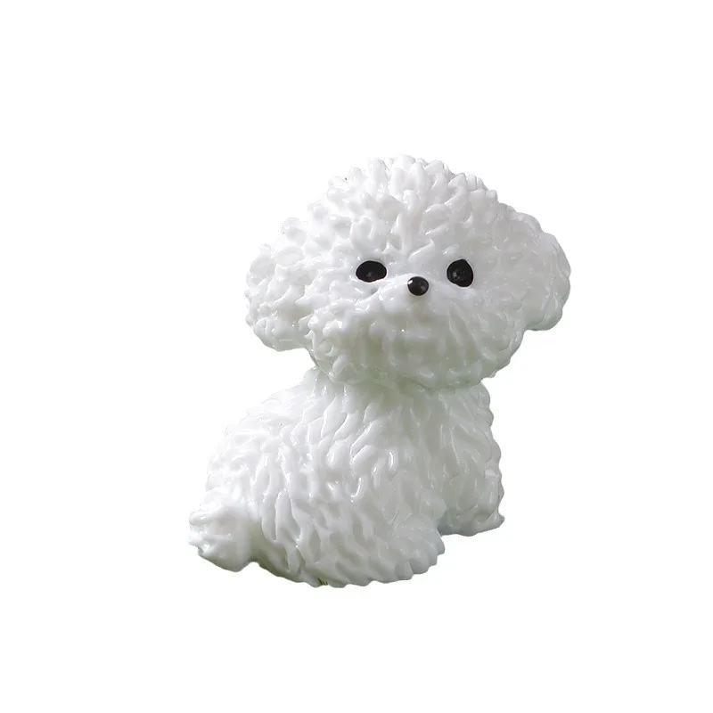 Bichon Frise Dog Figurines Mini Cute Miniature Craft Fairy Garden DIY Home Desk Decoration Kids Bedroom Living Room Car Ornament