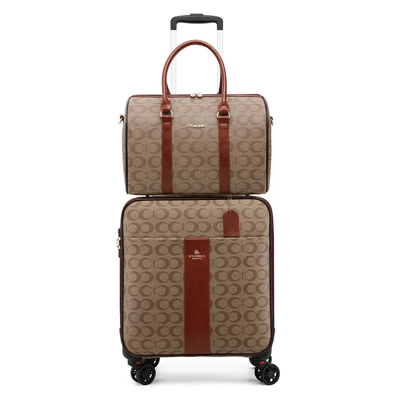 Fashion pu leather travel luggage sets Women rolling suitcase with handbag Men luxury trolley luggage carry-ons