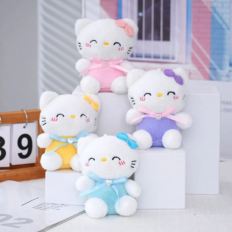 도매 20 개/몫 12cm 귀여운 안녕하세요 고양이 플러시 열쇠 고리 장난감 동물 고양이 인형 인형 펜던트 여자 선물