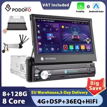 Radio para Auto Podofo Android 1 Din con Pantalla Giratoria, Carplay, Reproductor Multimedia, Reproductor de Video, Audio Universal para Auto, GPS, Navegación, WIFI 1