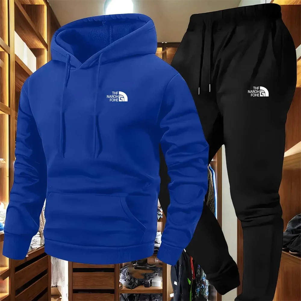 men's autumn and winter pattern casual two piece set hooded sweatshirt and pants with pockets regular fit outdoor sport suit Men's Autumn and Winter Pattern Casual Two-Piece Set Hooded Sweatshirt and Pants with Pockets Regular Fit Outdoor Sport Suit 2