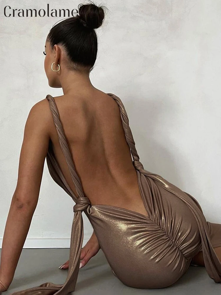 

Elegant Spaghetti Straps Bodycon Ruched Slit Maxi Dress Women Party Club Evening Sexy Backless Slip Long Dresses 2023 Summer