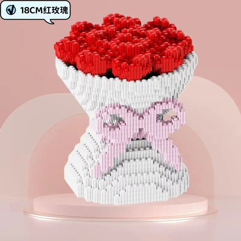 Romantic Valentine's Day Gift Red Rose Bouquet Small Particles Building Block Puzzle Boy Girl Series 2