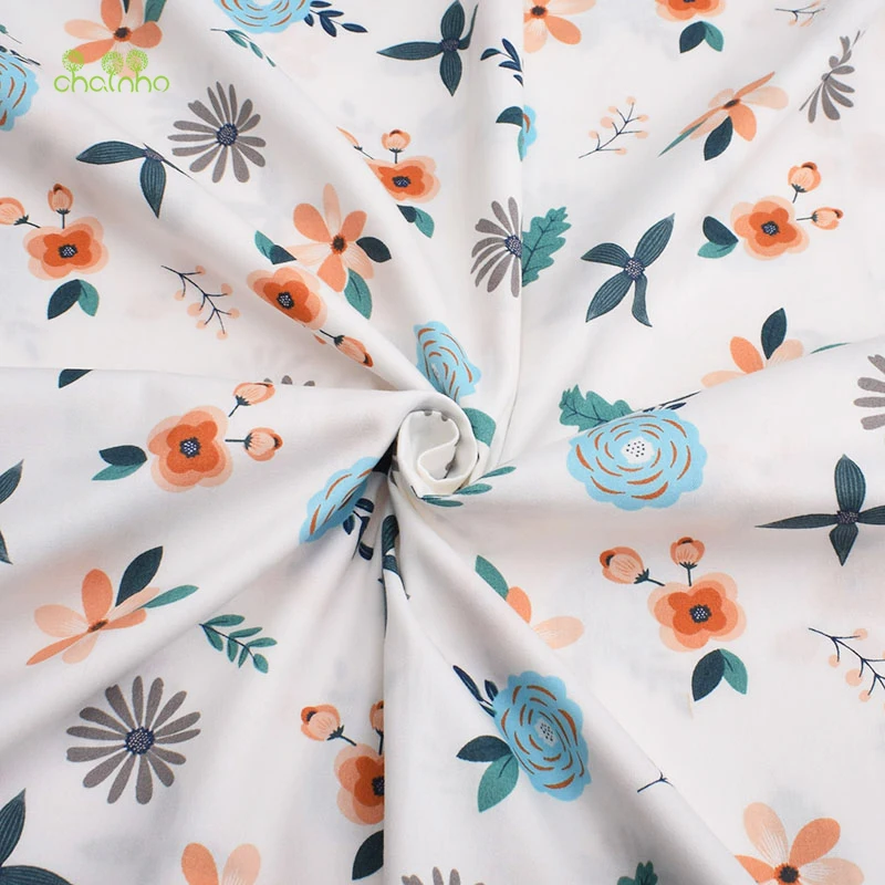 Chainho,Print Twill Weave Cotton Fabric,DIY Quilting Sewing Material,Patchwork Cloth,8 Designs Floral Series,2 Sizes,15C63
