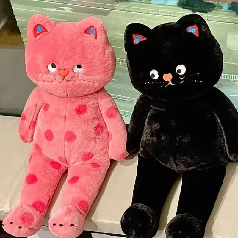 Hot Internet Celebrity Lovely Cartoon Cat Pillow Stuffed Pink Black Cats Plush Toys Round Dot Cats Soft Cushion Girl Gifts Decor newest round buckle metal circle belts for women lovely big ring decorated belt female fashion woman black waist belts student