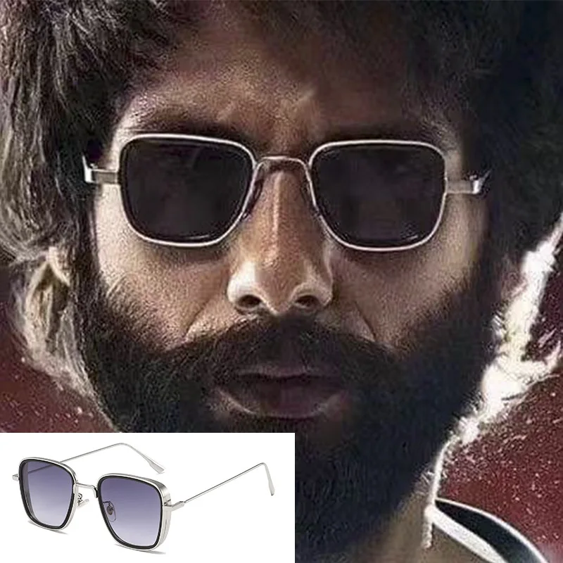 

1pc Luxury Kabir Singh India Movie Sunglasses Men Square Gold Frame Cool Sun Shades Brand Design Red Glasses for Men UV400