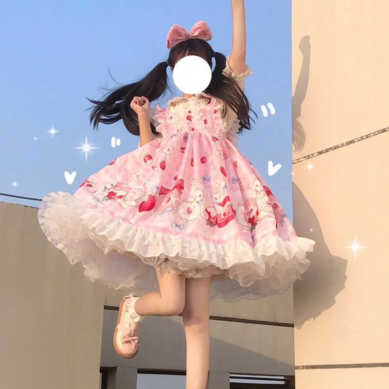 Authentic Lolita Large L-4xl Lolita Slimming Dress Set Japanese Girl Fairy Jsk Strap Dress Summer Sweet Loli
