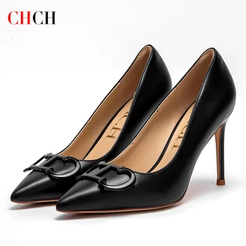 CHCH Women's High Heels New Pointed Metal Buckle Party Carnival Women's Shoes 9cm 2