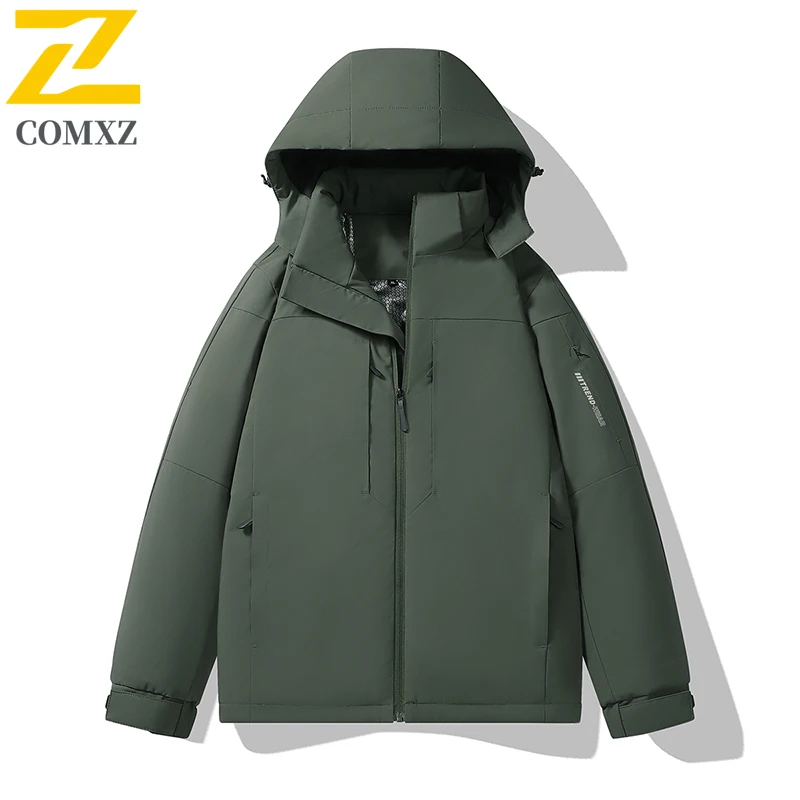 COMXZ Chaqueta Removable Hood Graphene Heated Padded Thickened Fly Fishing Hiking Coat Travel Men's Outerwear Waterproof Coat