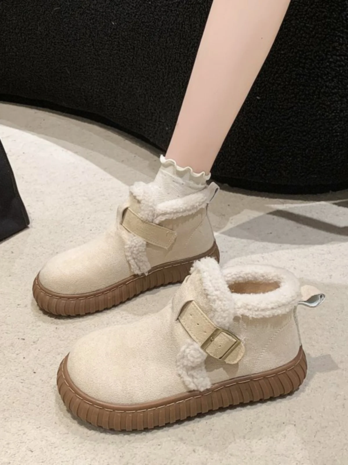 

Зимние ботинки, женская брендовая обувь, сапоги на платформе, женские сапоги с круглым носком, плюшевая обувь на плоской подошве, модные сапоги с низким резиновым мехом, 2023