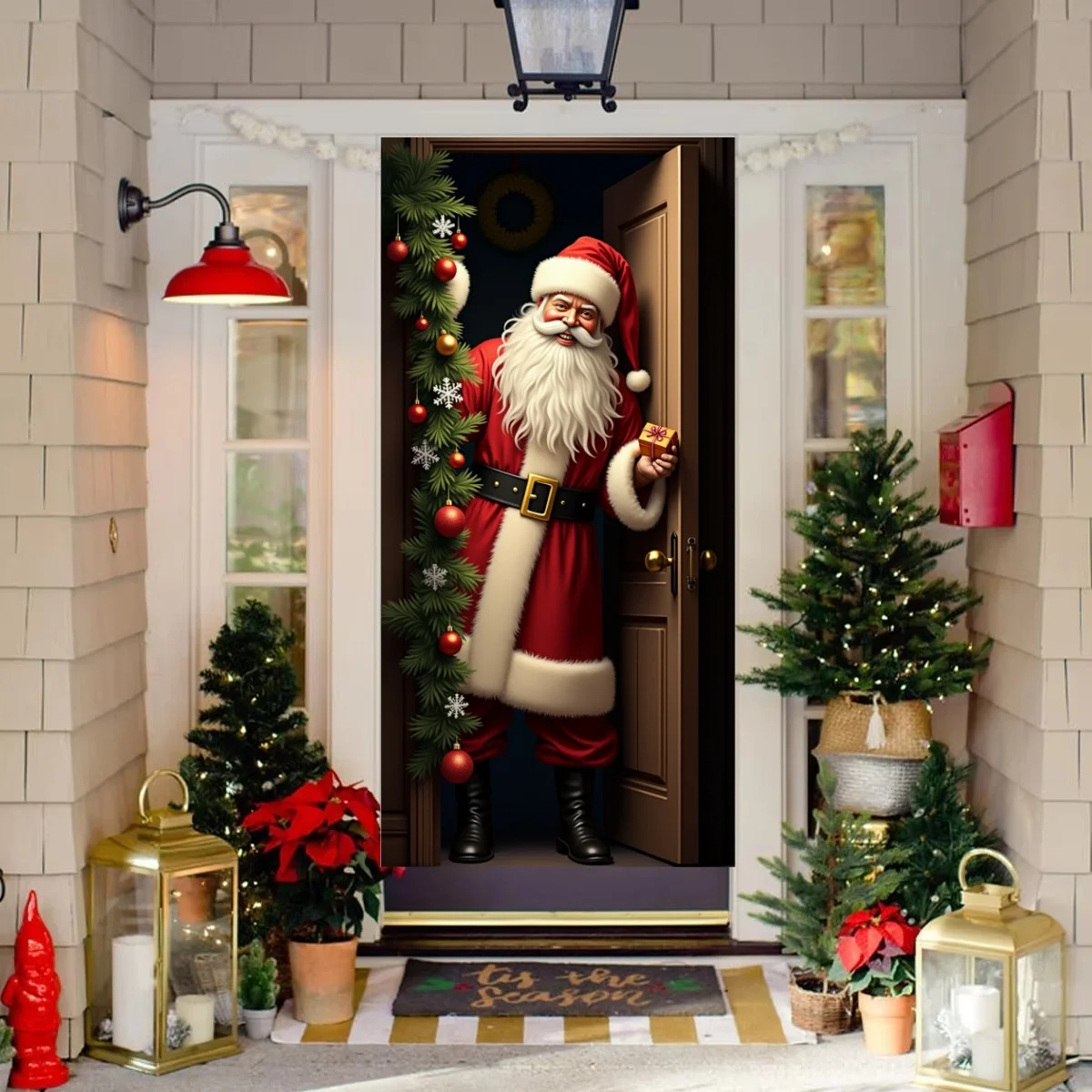 Copriporta Natalizio Gigante 200x93 Cm Con Babbo Natale E Albero – Banner In Tessuto Per Decorazioni Festa, Photo Booth E Sfondo Capodanno