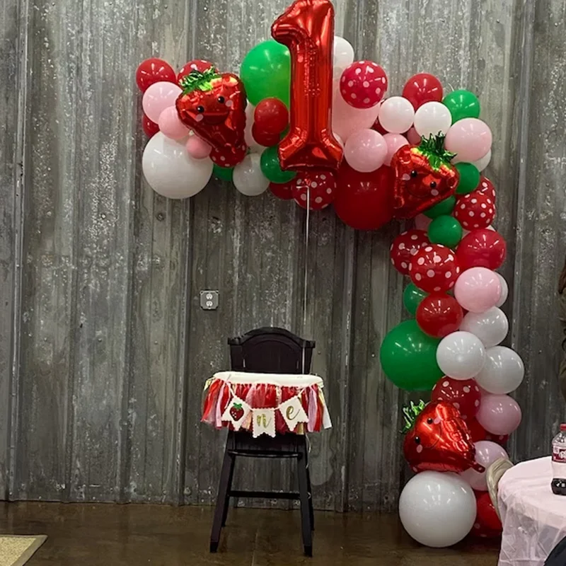 

94 шт., флейта с рисунком клубники, красный, в горошек, розовый, зеленый шар, флейта для дня рождения, девичника