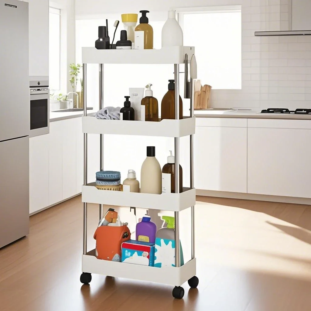 Storage Cart Trolley Rack-Kitchen Bedroom Bathroom Rolling Vertical Shelf Kitchen Spice Organizer 3/4 Layer
