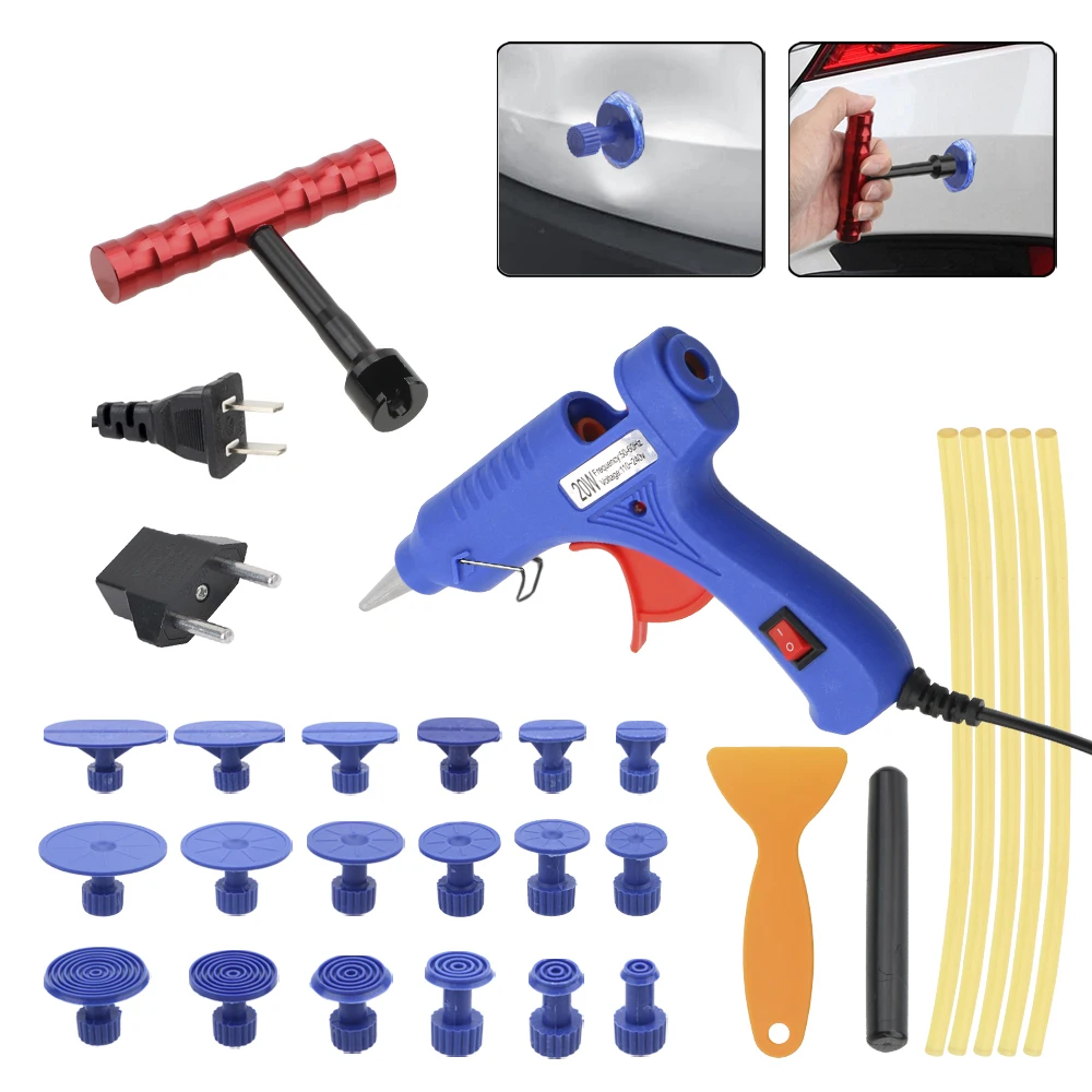 핫멜트 건 자동차 덴트 풀러 세트, 수리 도구 스크레이퍼 접착제 스틱 탭 핸드 폴리셔, 자동차 관리 오토바이 액세서리, 100V-240V