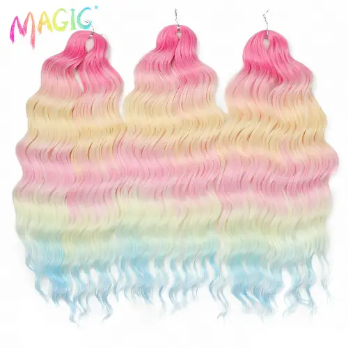 Anna Synthetic Hair 24 Inch Water Wave Braiding Hair Extensions Ombre Blonde Deep Wave Afro Curl Twist Crochet Hair for Women - Image 24