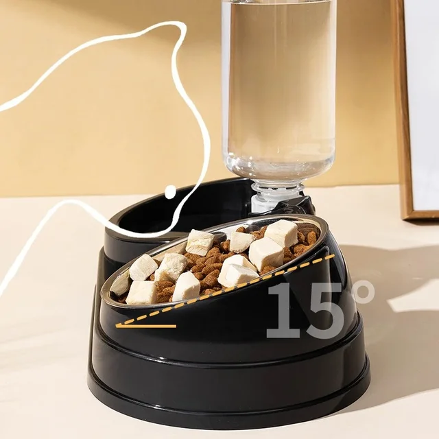 Elevated Double Cat & Dog Bowls Automatic Drinking Station with Slanted Design Durable Stainless Steel Pet Water Bowls 4