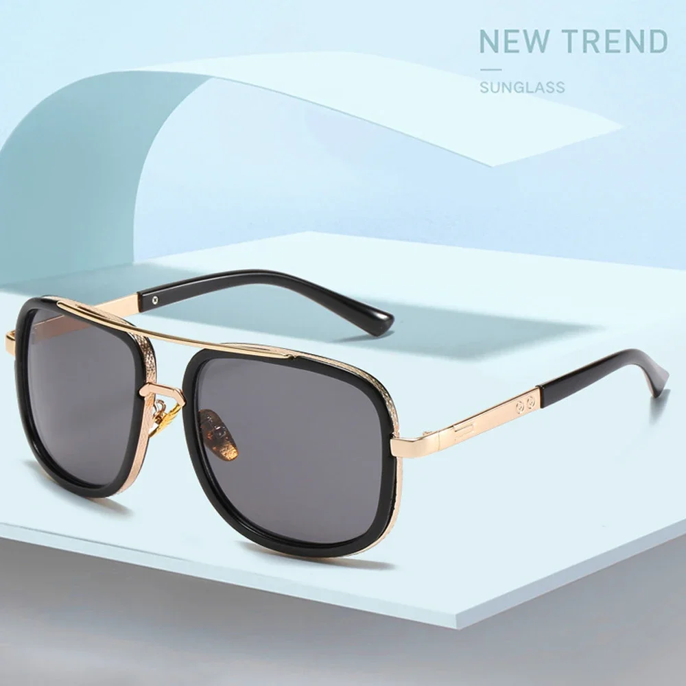 New Fashion Big Frame Sunglasses Men Square Metal Sun Glasses