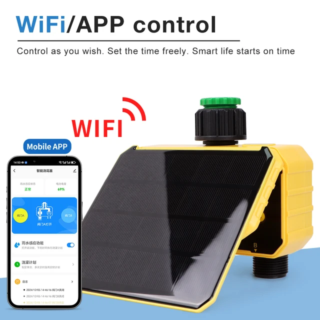 Smart WiFi Irrigation Watering Timer LCD Display Solar Irrigation Controller 1/2 Zone Automatic Watering System for Garden Lawn 3