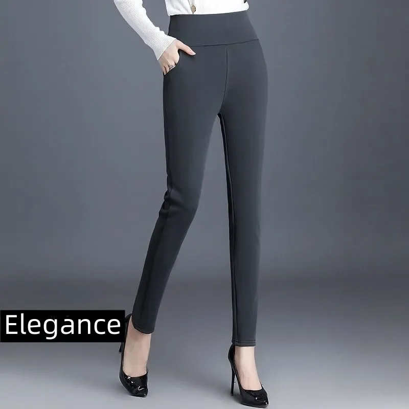 Woman Pant Leggings Fleece Pencil Pants OL Elegance Korean Style Warm High Waist Stretch Solid Skinny Slim Office Lady Trousers