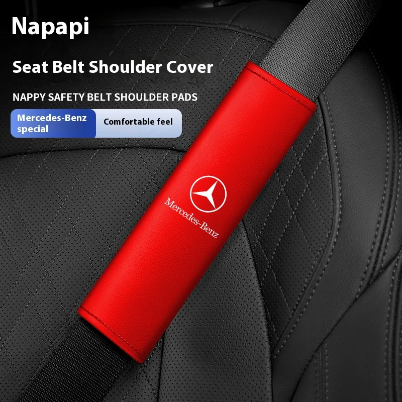 Car Leather Seat Belt Shoulder Protector for Mercedes Benz A C E S G Class GLC CLE CLA GLB GLS W177 W205 W213 W222 X167 AMG seat belt protection seat belt covers seat belt protector safety belt shoulder guard car seat belt accessory car accessories
