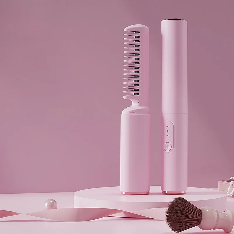 Rechargeable Hair Straightening Comb Home Portable Negative Ion Ceramic Coating Hair Straighteners Brush With Fast For Curly