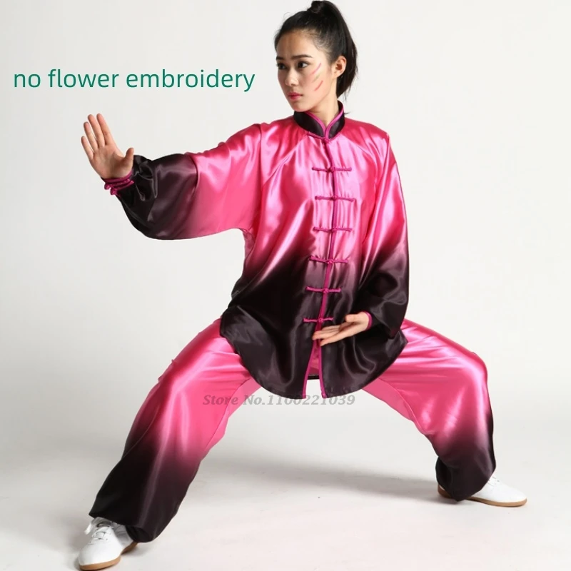 chinese tai chi wushu kung fu martial arts wing chun suit gradient color flower embroidery training stage performance set