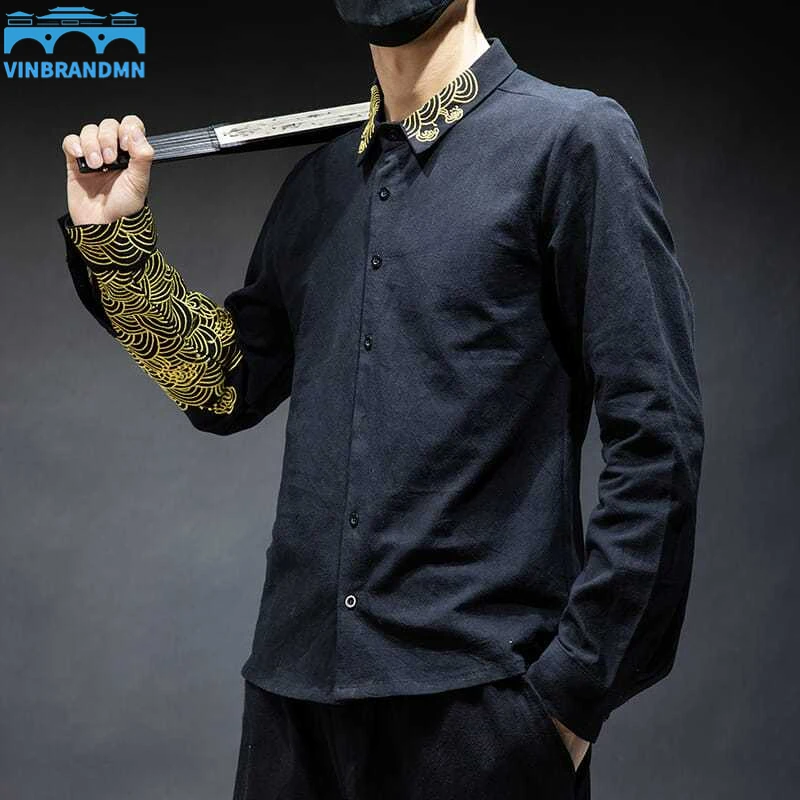 

Embroidered Business Temperament Shirt Men's Long-sleeved Casual All-match Bottoming Shirt Trendy Handsome Plus Size Coat Top