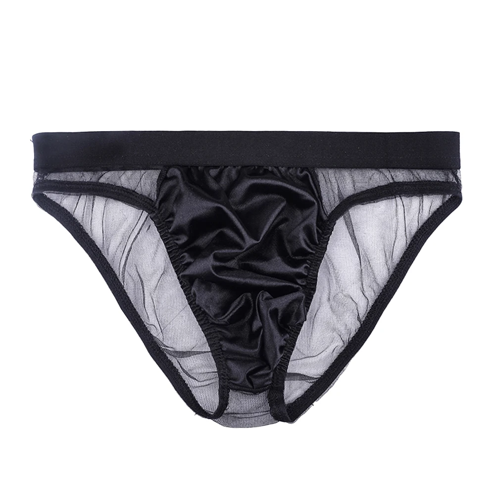

Sexy Men Underwear Mesh Splicing Satin Briefs U Convex Pouch Lingerie Underpants Perspective Panties Low Waist Breathable Bikini