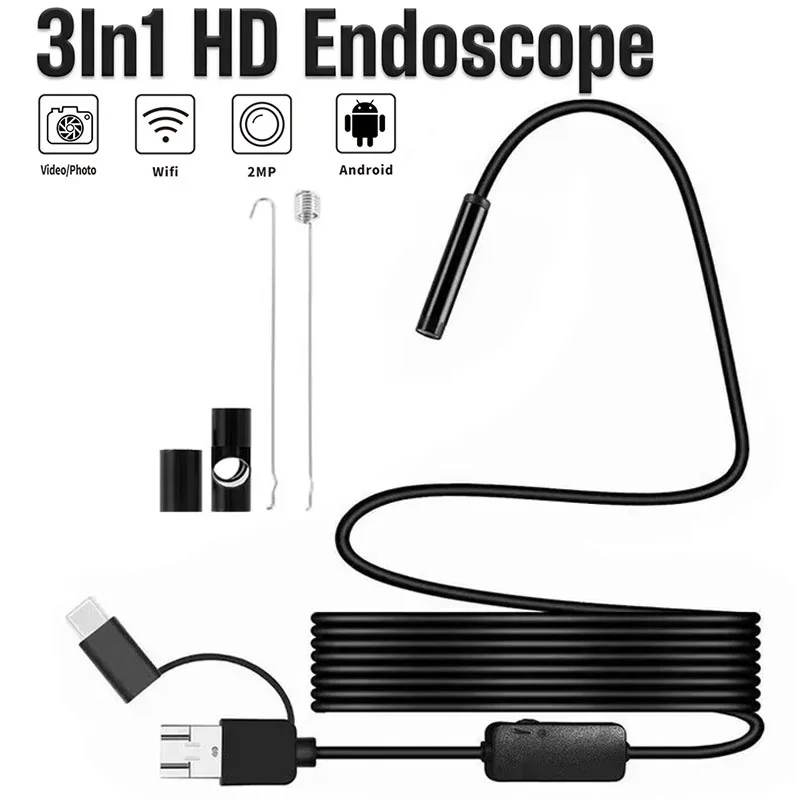7mm 내시경 카메라 1080P USB 타입 C 6 LED 유연한 방수 검사 내시경..