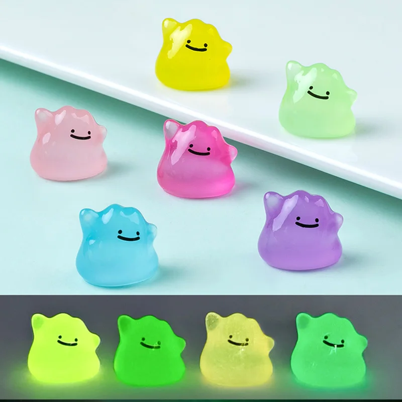 6 Stück/Set Anime Pocket Monsters Mehrfarbige Mini-Figuren, die im Dunkeln leuchten, Ditto, niedliche Modell-Dekorationspuppe, Halloween-Überraschungsgeschenk