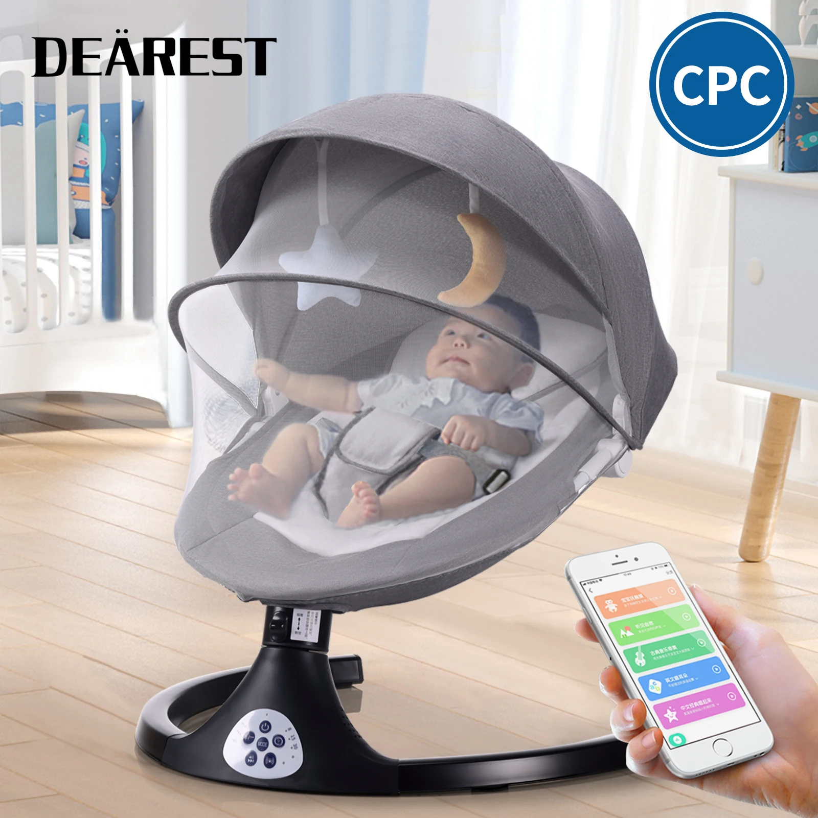 

Rocking Baby Bed Electric Swing Shaker Recliner Baby Auto Chair Five-point Seat Belt With Bluetooth Remote Control Newborn Gifts