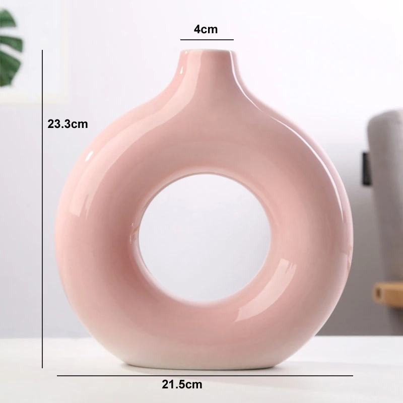 Nordic Vase Circular Hollow Ceramic Donuts Flower Pot Home Living Room Decoration Accessories Interior Office Desktop Decor Gift 6