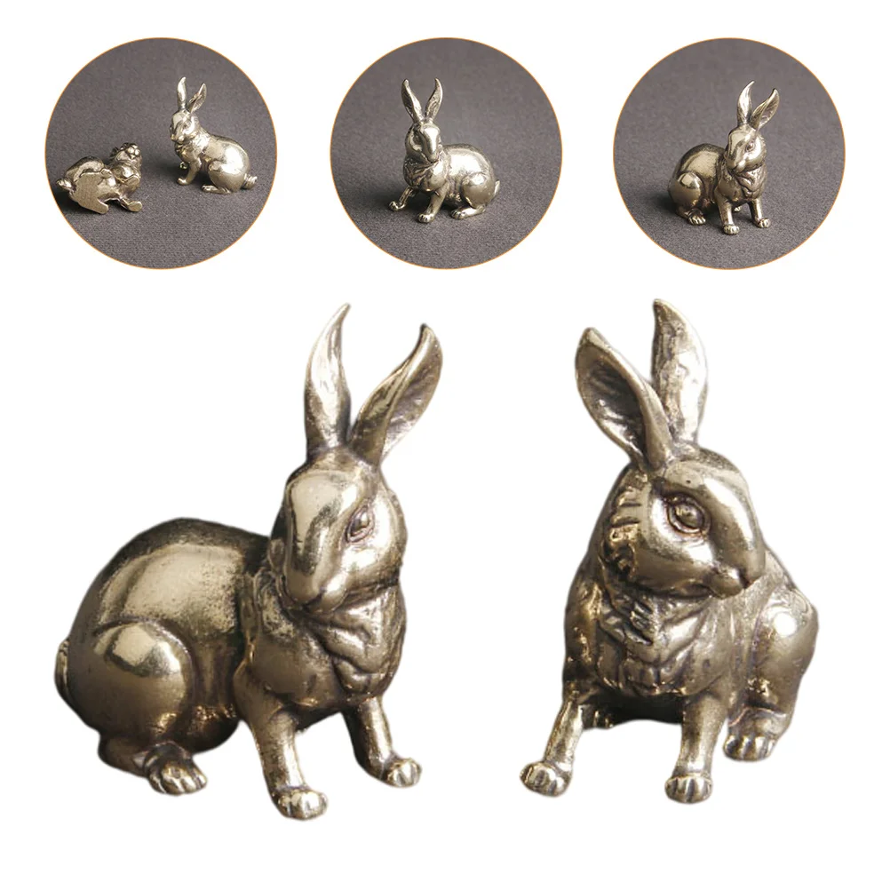 

2Pcs Mini Brass Rabbit Adornment Exquisite Rabbit Model Desktop Small Rabbit Decor