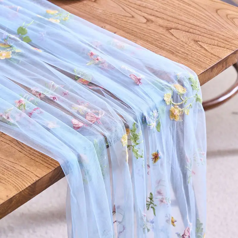 Flower Butterfly Embroidered Lace Table Runner Soft Dining Table Decoration for Wedding Party French Romantic Gauze Table Cover - Image 8